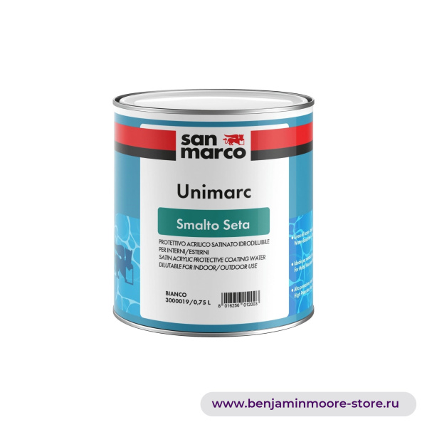 San Marco Unimarc Smalto Seta защитное акриловое водорастворимое сатинированное средство без запаха для внутренних и наружных работ — фото | www.benjaminmoore-store.ru