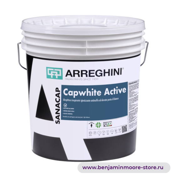 Arreghini Capwhite Active клеевая воздухопроницаемая краска против плесени с высокой степенью покрытия и концентрацией белого — фото | www.benjaminmoore-store.ru
